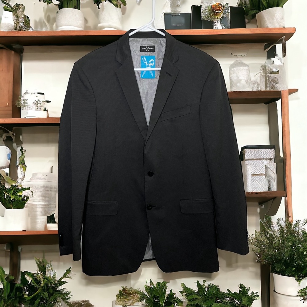 Marc Ecko Mens 40L Black Pinstripe Blazer Suit Jacket Two Button Notch Lapel